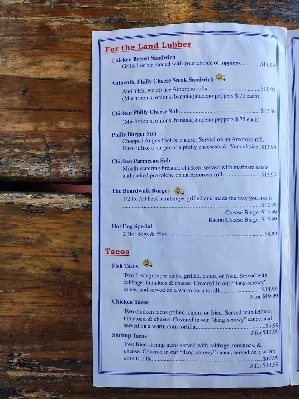 Restaurant menu page with appetizer sections.